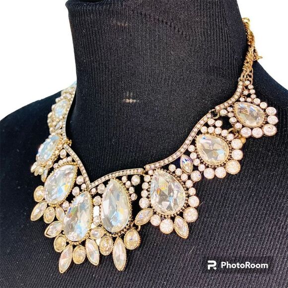 Vintage Fashion Jewelry Statement Necklace Rhinestone Silver Adjustable Chain - Picture 2 of 7